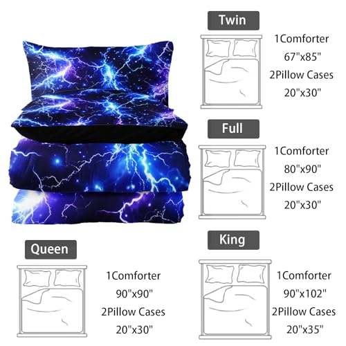 Image of Nttopship Blue Lightning Comforter Set Twin Size Bed in A Bag,Lightning Bedding Set for Teen Adult Blue Room Decor Ultra-Soft Lightweight Microfiber with 2 Pillowcases