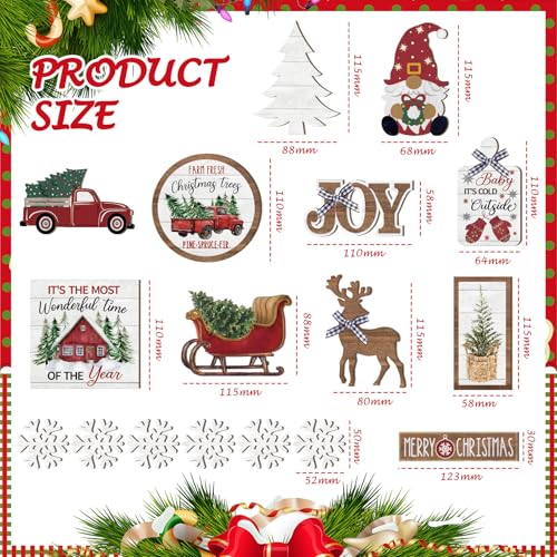 Christmas Tiered Tray Decor Winter Tiered Tray Decorations Set Snowman Snowflake Gnome Truck Wooden Signs Farmhouse Christmas Table Decorations for Home Table Shelf(Rustic Style) - Image 5