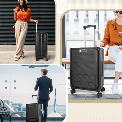 ZRSUN 20-Inch Lightweight Collapsible Expandable Carry-On Suitcase – Water and Impact Resistant, Silent Double Spinner Wheels, Airline Approved (Black)