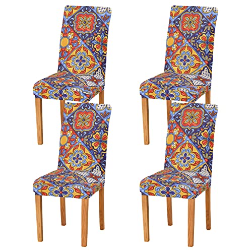 Mexican Talavera Ceramic Tile Dining Chair Covers Set Of 4 Washable Removable Chair Slipcover Stretch Dining Chair Seat Cover For Dining Room Ceremony Wedding Party Office #TOP1