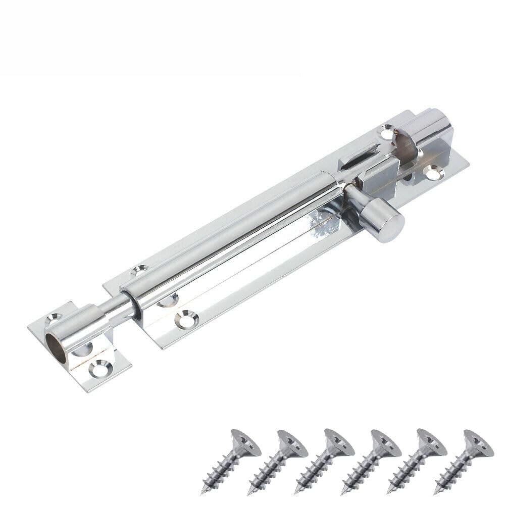 Door Bolts Polished Chrome Barrel Side Lock 150mm Straight Door Latch with Screws Tower Bolt Locks for Bedroom Bathroom Toilet Shed Gate Cupboards and Cabinets Pack of 1 - Image 2
