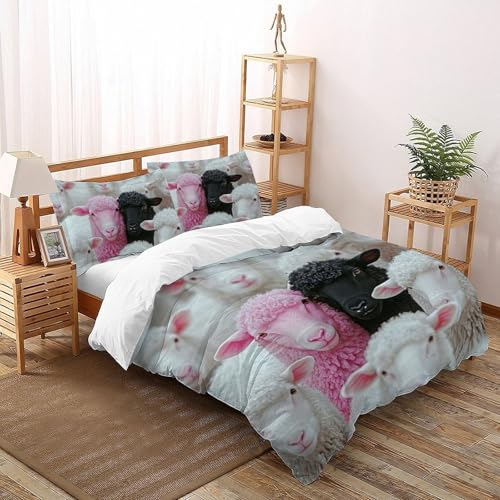 Housse de couette 200x200 cm imprimé 3D animaux en microfibre douce Frère Mouton