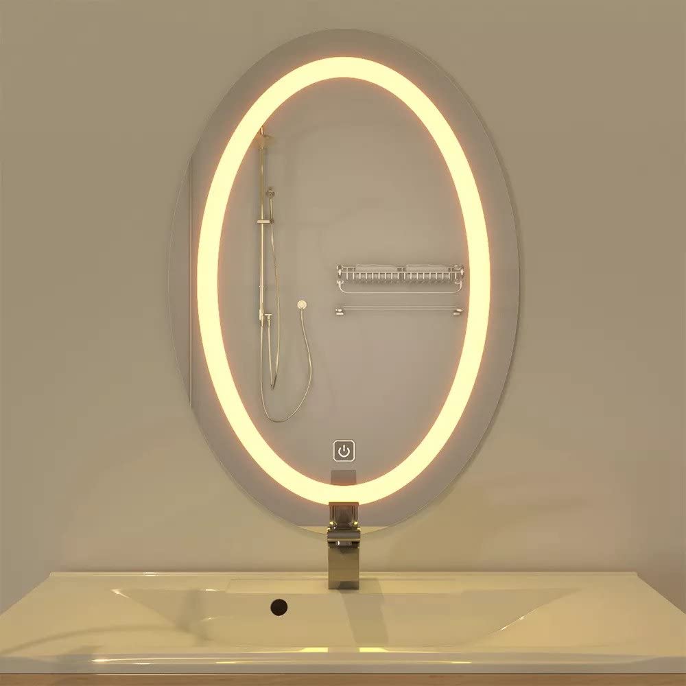 SAIN GOBAIN Framed Oval Wall Mounted Led Mirror with Light | Touch Sensor Bathroom Mirror with 3 Light Mode (24 x 18 Inches)-image-48