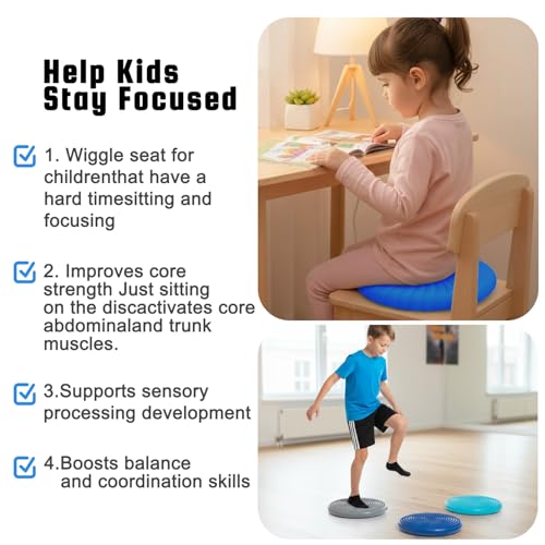 Image of Wobble Cushion Core Balance Disc, Wiggle Seat for Sensory Kids to Stay Focused, Non-slip Balance Pads with Inflation Pump for Physical Therapy & Core Strength