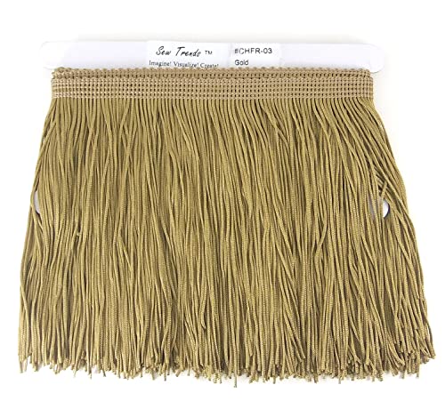 Vision Trims 2 Yards of 6" Long Chainette Fringe Tassel Thread Yarn Trim Fringe Sewing, Dance Costumes, Drapery, Lamp Shades-Antique Gold