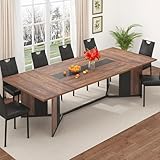 7-Piece Dining Table Set with 6 Cushion Chairs for 8 10 People, 94' Large Long Wooden Kitchen Table Sets W/Waterproof Tabletop, Farmhouse Rectangular Dinner Table for Dining Room,Kitchen(Brown)