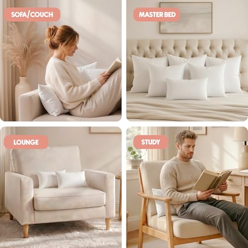 Image of Utopia Bedding Throw Pillows Insert (Pack of 2, White) - 12 x 20 Inches Bed and Couch Pillows - Indoor Decorative Pillows