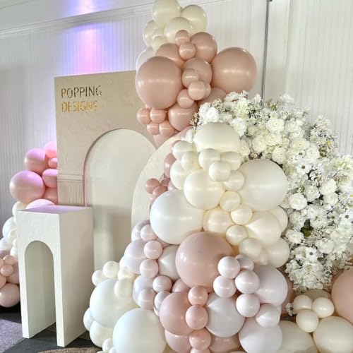 Image of Pastel Pink and White Balloons, 12 Inch 35PCS Light Baby Pink Beige Cream White with Clear Latex Balloon for Girls Birthday Bachelorette Party Bridal Baby Shower Winter Party Decorations Supplies