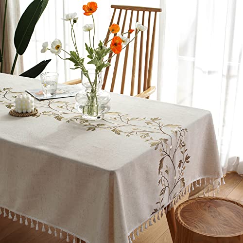 Tewene Tablecloth, Rectangle Table Cloth Wrinkle Free Tablecloth Farmhouse Tablecloth Linen Tablecloths Spring Tablecloth For Picnic, Party, Outdoor Table(55''X86''/6-8 Seats/Brown Vine) #TOP6