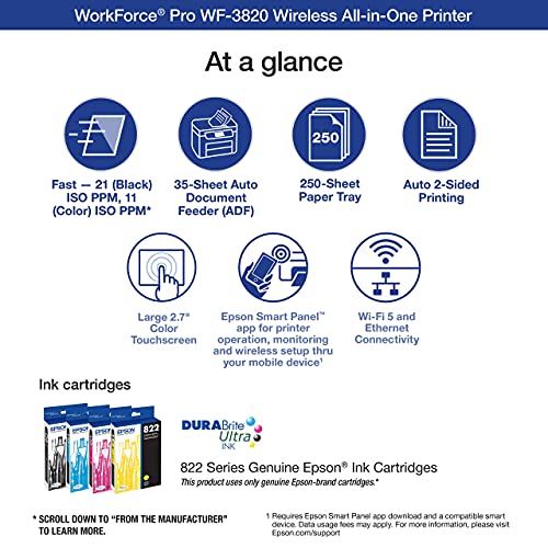 Image of Epson Workforce Pro WF-3820 Wireless Inkjet All-in-One Color Printer, C11CJ07201 (Renewed)