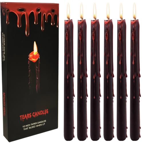 Topsics 6 PCAK Bleeding Taper Candles 10 inch Tears Candle Bleeding Candlesticks for Halloween Horror Themed Candles