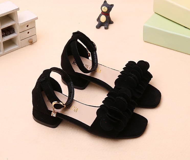 Girls Sandals Dress Party Sandals with Flowers Little Girls Low-Block Heel Wedding Sandals3
