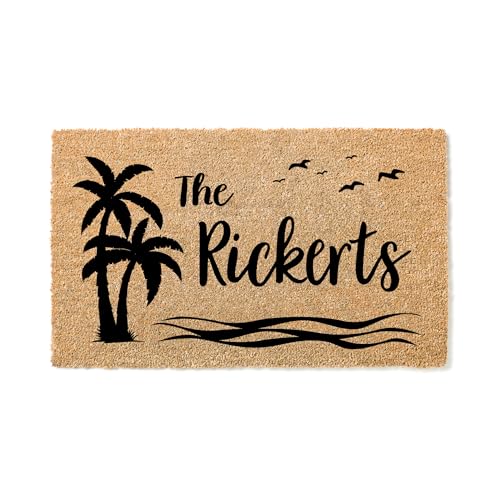 Personalized Beach and Palm Trees Doormat | Wedding Gift | Beach Custom Doormat | Premium Quality...