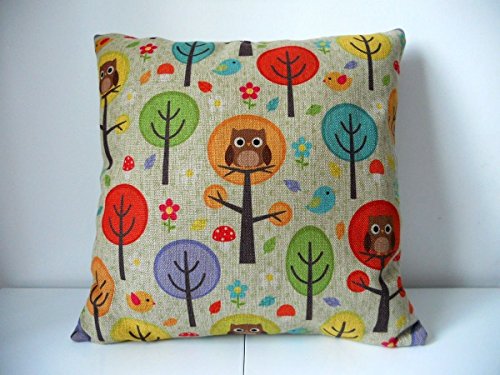 Cotton Linen Square Decorative Throw Pillow Case Cushion Cover Owls with Trees 18