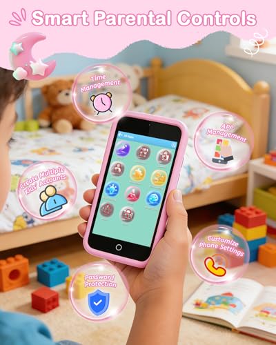 Image of Kids Smart Toy Phone, Dual Camera with Stickers, 10.1 cm Touchscreen Learning Toy with 210+ Games, 190+ Drawing Activities, 8GB Kids Cell Phone, for Ages 3-12 (Pink)