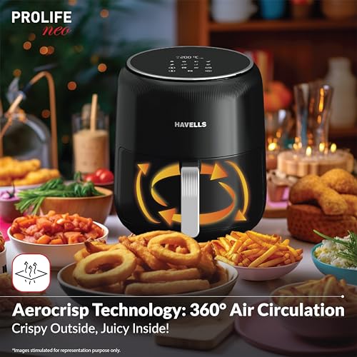 Havells Prolife Neo Air Fryer1500W| 4.5 L | Digital Air Fryer| 8 Pre-Sets| Aerocrisp Technology| 85% Less Oil Use| 60-Min Timer| 2Yr Door Step Warranty by Havells | Air-Fryer for Home Kitchen view 2