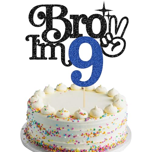 Gyufise 1 pz Brother I'm 9 Cake Topper Glitter Happy 9th Birthday Cake Pick Bro I'm 9 Decorazione per torta It's My 9th Birthday Decorazioni per ragazzo Cheers to 9 Years Old Party Supplies Blu Nero