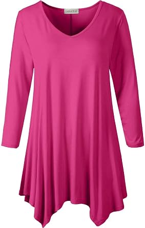 LARACE Plus Size V-Neck 3/4 Sleeve Asymmetrical Tunic Tops for Women