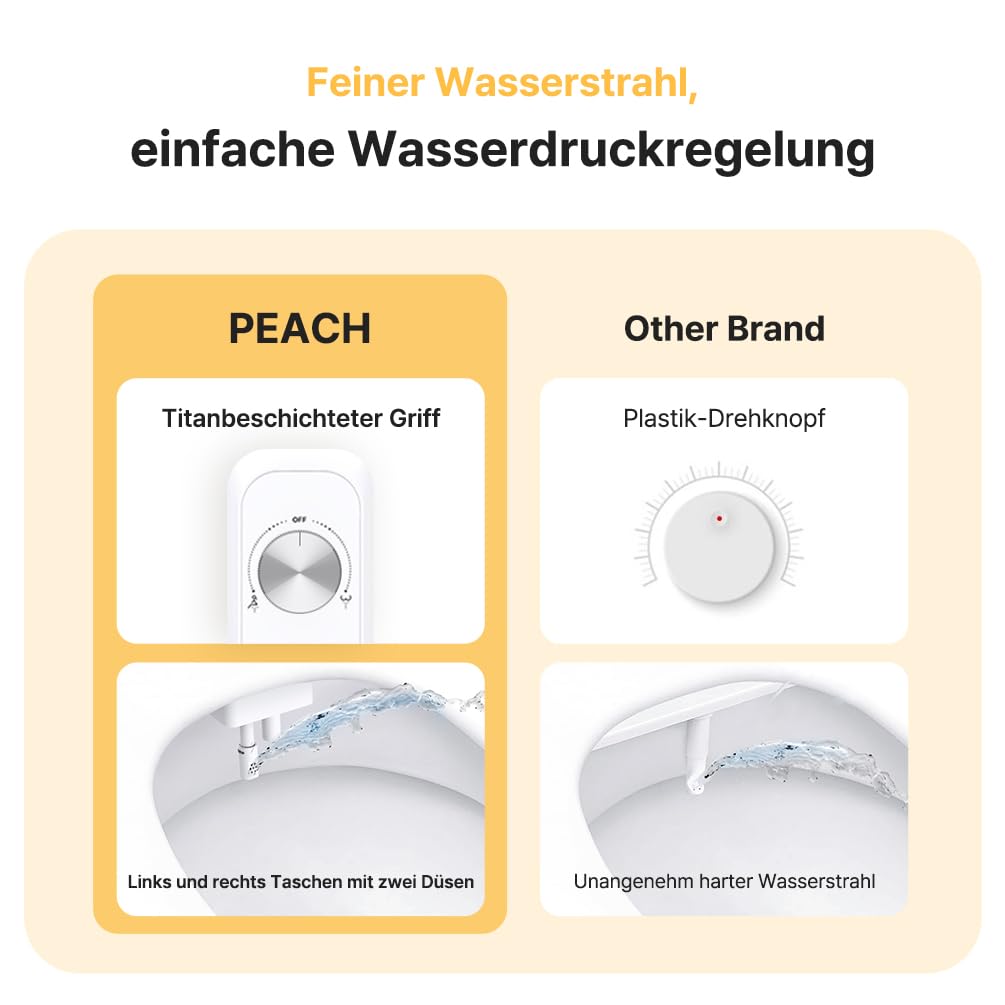 Peach Podusche für WC – Nicht-elektrisches Bidet mit 2 Düsen, Hygienische Reinigung, Einstellbarer Wasserdruck, Selbstreinigend & Umweltfreundlich