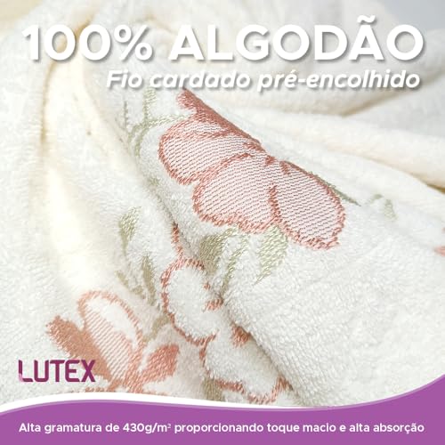 Jogo de Toalhas de Banho Yuna 100% Algodão - Barra Floral Brilho Grossa Macia Antipilling Jacquard -