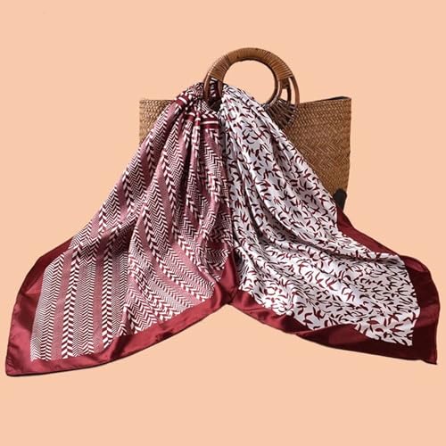 Geometric Symmetry Flower Satin Head Scarf for Women Like Silk Hair Wrapping Bandana Square Shawl Wraps 35 Inches3