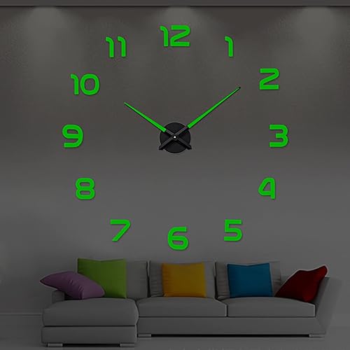 AkoMatial Reloj de pared luminoso reloj de pared 3D sin marco que brilla en la oscuridad sin tictac reloj digital para dormitorio hogar oficina L