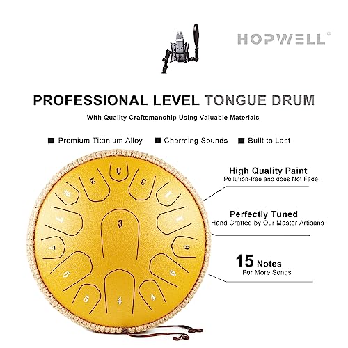 image for HOPWELL Steel Tongue Drum - 13 Inches 15 Notes Tongue Drum - Hand Pan 