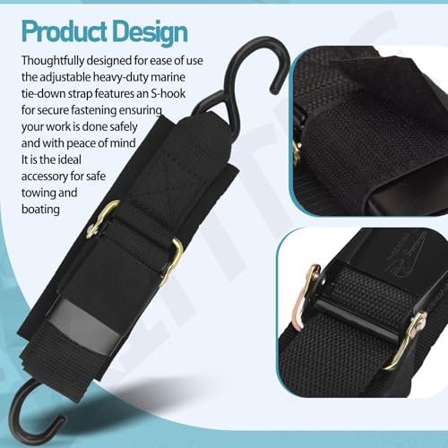 Boat Watercraft PWC 2\' x 2\" Tie Down Strap Set for Yam-aha Trailing, Boating & Jet Ski, Adjustable Boat Trailer Transom Straps with Hooks, Replaces SBT-TRNSM-TD-08