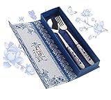  Couverts de porcelaine bleue et blanche Ensemble de trois pièces Ensemble en acier inoxydable Settonnier Cuillère Fourche Cadeau (Color : C)