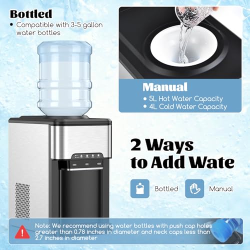 SOARS 3 in 1 Eiswürfelmaschine, Wasserspender mit Heiß- & Kaltwasser, 10min-Eiswürfelherstellung, 3L Wassertank, 19kg/24h Eismenge, Kompressorkühlung für Zuhause & Büro
