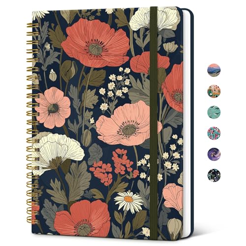Joli journal A5 pour écrire avec couverture rigide et papier ligné premium motif coquelicots