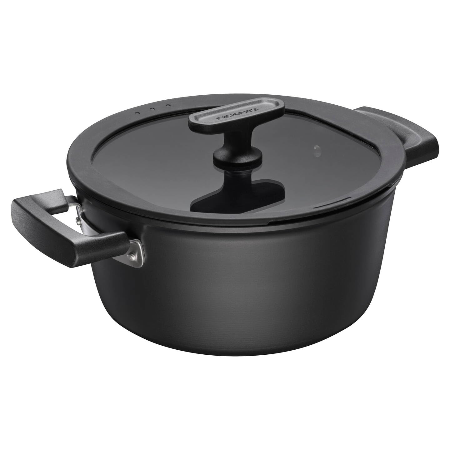 Fiskars saucepan with lid, Hard Face, diameter 22 cm, capacity: 3.5 litres, suitable for all hobs, non-stick coating, scratch-resistant, aluminium/plastic, 1075526, black