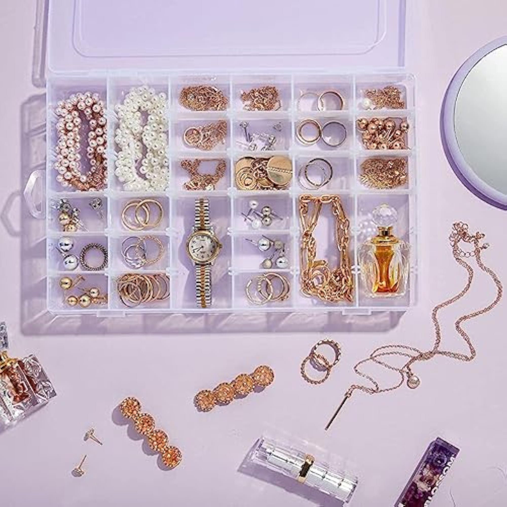 Plastic 36 Grid Multicolour Jewellery Organiser Box with Adjustable Dividers