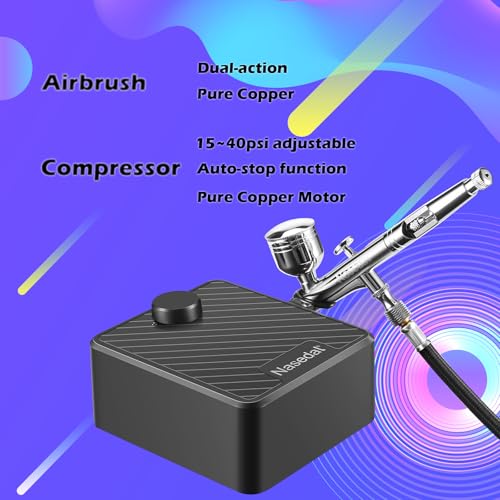 Nasedal Kit de aerógrafo de ação dupla atualizado com compressor de ar 40PSI tinta modelo de escova