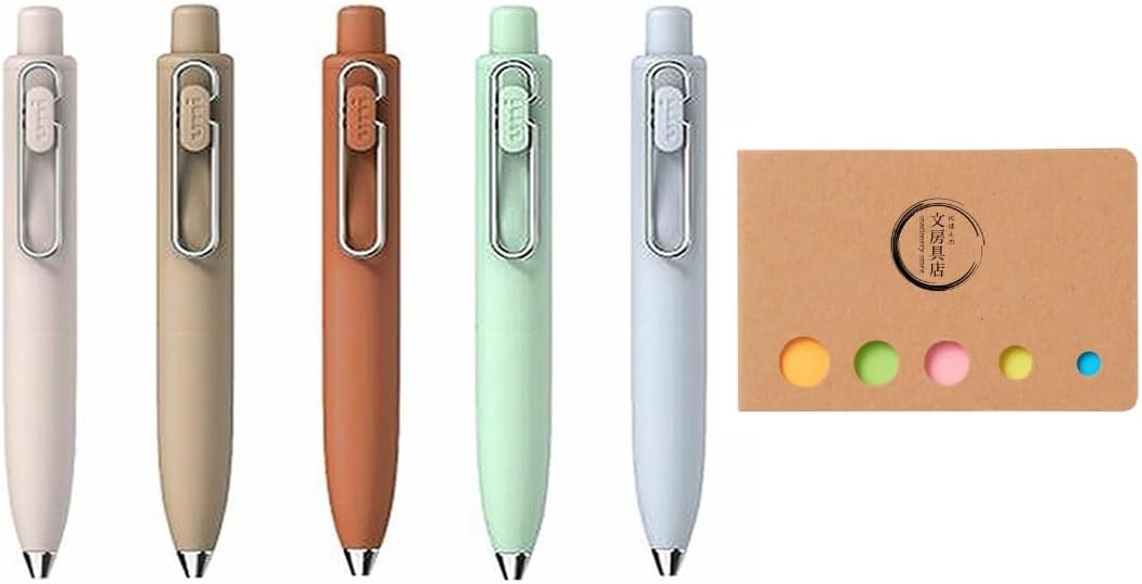 Ballpoint One P Gel Ink Rollerball pen, 0.38mm Black Ink, 5 Body Colors set Sticky Note(Japan Import)