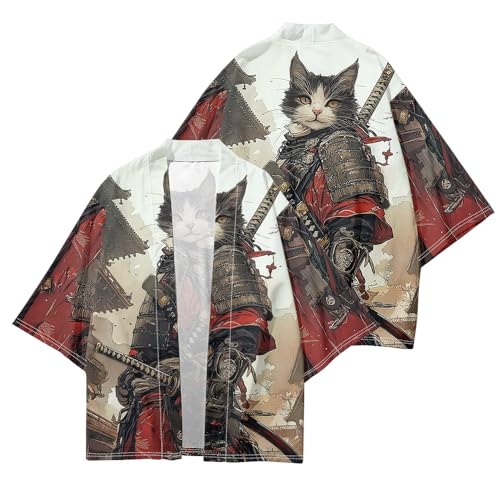 Image of DOSLAVIDA Men's Japanese Kimono Cardigan Suit Chinese Style Printed Jacket Pants Set Open Front Seven Sleeve Top & Shorts
