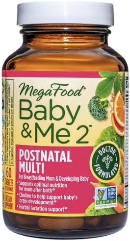 MegaFood Baby & Me 2 Postnatal Multi – Postnatal Multivitamin for Women with Folic Acid, Choline, Biotin, Moringa Leaf, and More – Non-GMO Project Verified and Vegetarian – 60 Tabs (30 Servings)