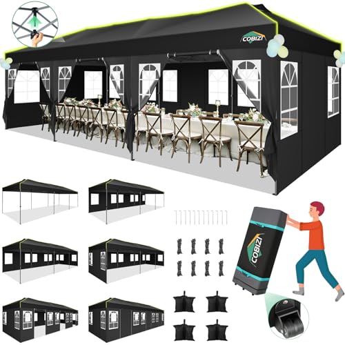 Image of COBIZI 10x30 Pop Up Canopy Tent with 8 Removable Sidewalls, Outdoor, Black