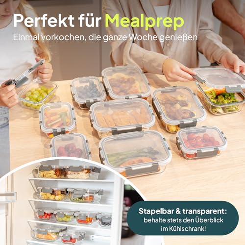 uandu Glasbehälter mit Deckel, 20- teilig, Borosilikatglas mit Deckel, Meal prep Gläser, Frischhaltedosen Glas mit Deckel, Glasdosen mit Deckel Set, Meal prep Boxen Glas (10 Behälter, 10 Deckel) 4