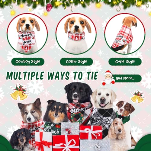 Sanwuta 5 bandanas de Natal para cães xadrez cachecol triângulo babador com frases reversível ajustá