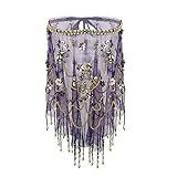 Freebily Damen Bauchtanz Gesichtsschleier mit Perlen Quasten Mesh Durchsichtig Bauchtanz Kostüm Zubehör Tanzkleidung Violett One Size