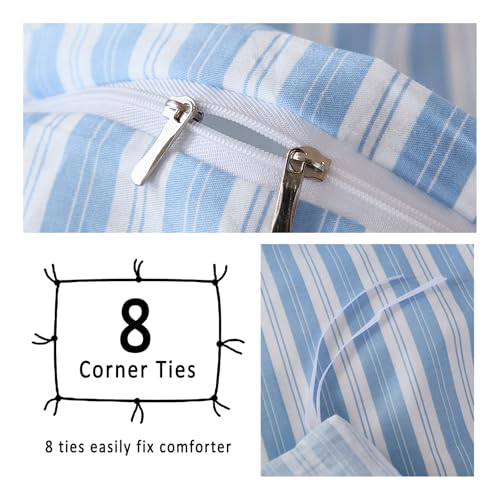 Parure de lit 100% coton Herside bleu et blanc pour lit simple - 6