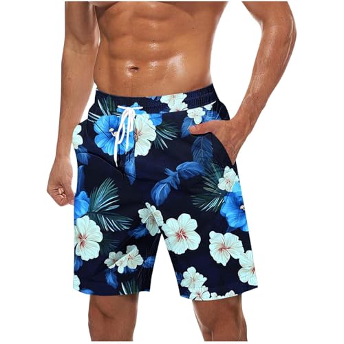 Hawaiian Floral Print Shorts for Men Casual Drawstring Waist Workout Surf Swim Trunks Beach Board Shorts with Pockets