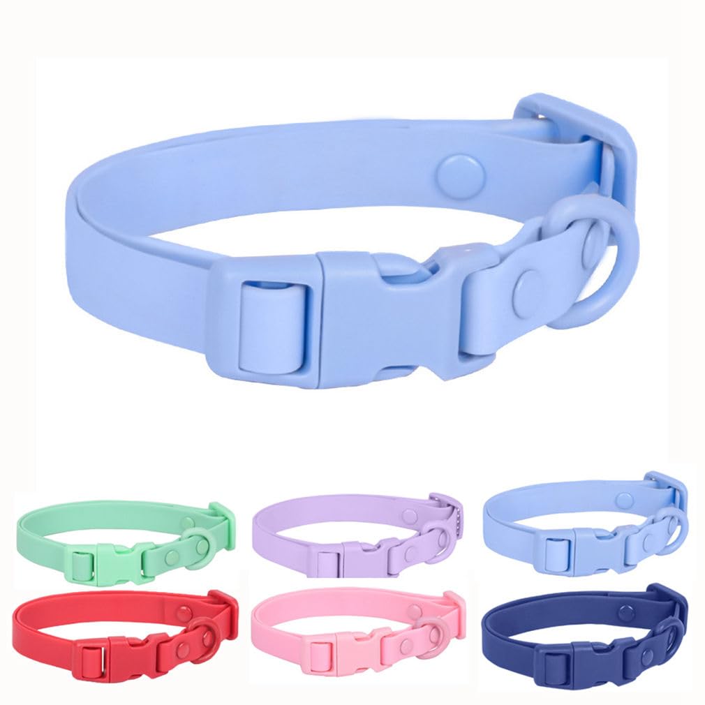 Silicone Dog Collar, Waterproof Plastic PVC Rubber Washable Quick Release Buckle Outdoor Puppy Collars Durable Adjustable for Small Medium Large Dogs, Light-Blue M