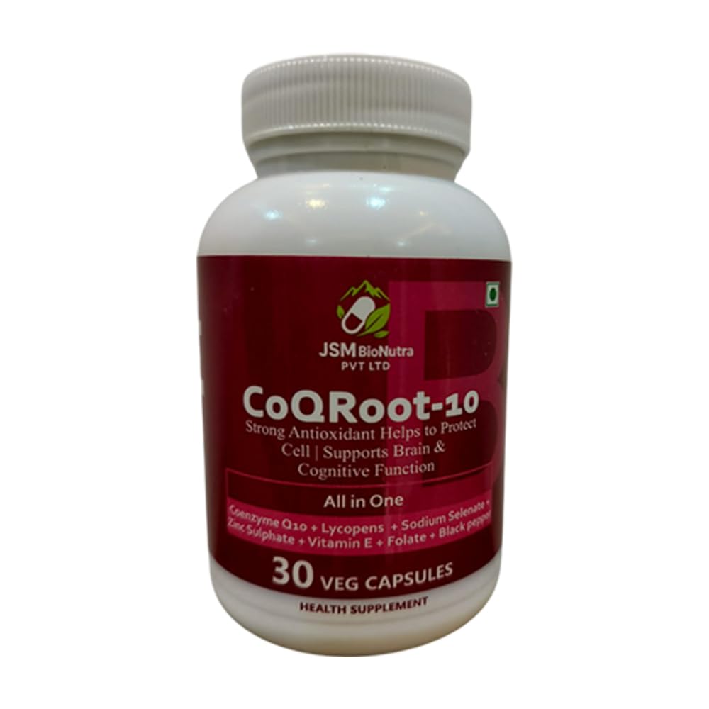 COQROOT-10 Strong Antioxidant 30 Capsules | Maroon Plastic Bottle | Dietary Supplement Capsule Format | 30 Count Pack | Antioxidant for Energy & Immunity | Compact Storage Friendly Packaging Design-image-40