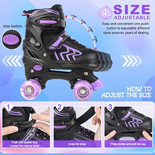 Miniatura 4 de Patines 4 Ruedas Niñas Y Niños, Ajustable Diversión Flashing Roller Blades Para Niños Y Niñas Principiantes Púrpura, S Eu 31-34 205-220mm