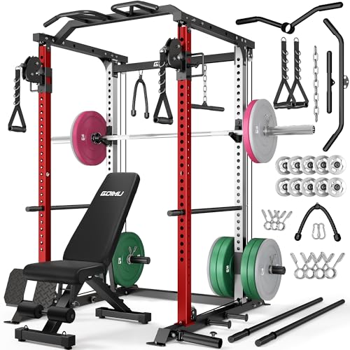 Image of DP01 Power Cage, 2000LBS Squat Rack with Cable Crossover and Dual Independent Pulley System, Full Cage for Full Body Training, Power Rack with More Training Attachments for Home Gym