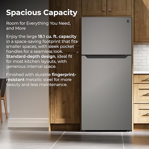 Image of Kenmore 30 inch Top Mount Refrigerator with Freezer - Adjustable Shelving, Humidity-Controlled Crispers, LED Lighting, ENERGY STAR Certified, 18.1 cu. ft. Capacity - Fingerprint Resistant Metallic Steel