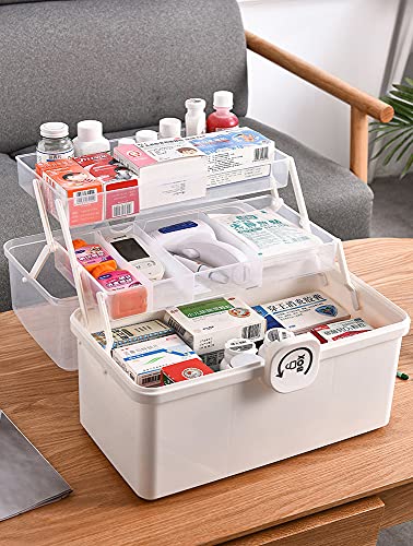 Sooyee Craft Organizers And Storage,Plastic Box With 3-Tier Fold Tray And Handle,Portable Lockable Container For Arts, Crafts,Cosmetic, Sewing, Toy, Washi Tape, Lego,13.4X7.5X8.9 In,Clear/White #TOP3