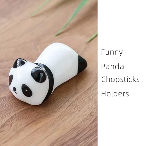 Chopsticks Reusable Fiberglass Chopsticks With Holder Chinese Japanese Gift Set Chopsticks Set Dishwasher Safe Alloy Chopsticks + Ceramic Cute Panda Chopstick Rest (2 Pairs With Holder) #TOP2